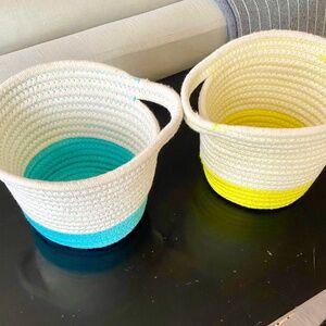 2 Cotton Cord Storage Baskets- Aqua & Citron FUN DISPLAY for your stuff!!